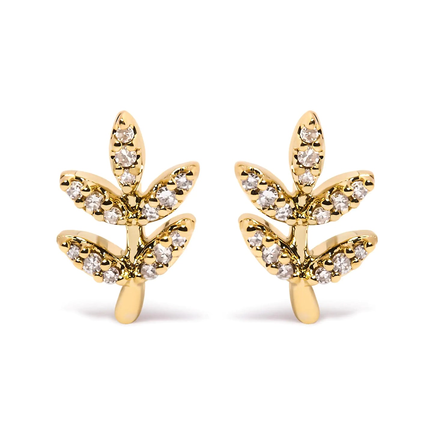 10K Yellow Gold 1/10 Cttw Diamond Accented Leaf and Branch Stud Earrings (H-I Color, I1-I2 Clarity)