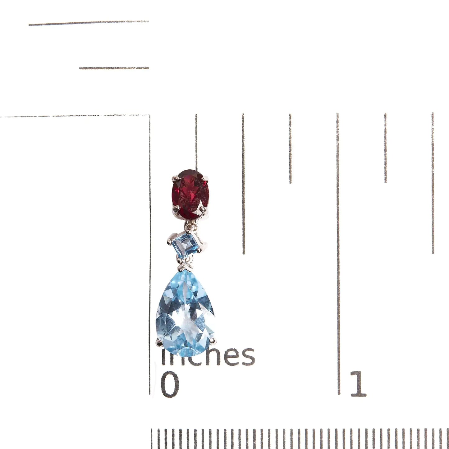 .925 Sterling Silver 10.0 Carat Blue Topaz and Grape Rhodolite Garnet Dangle Drop Earrings 1" Inch Dangle Length